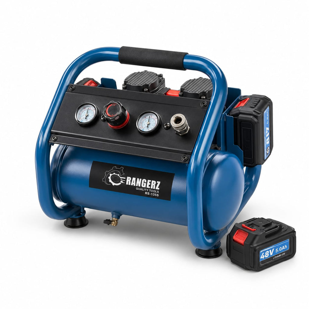RANGERZ RS-1355 akuga õhukompressor – 9L | 8 Bar | 2× 48V 5.0Ah akut | harjadeta mootor