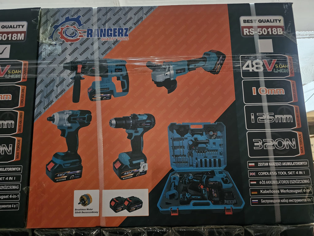 RANGERZ RS-5018B 4-in-1 juhtmeta tööriistakomplekt 48V 5.0Ah – harjavaba, 2 akut