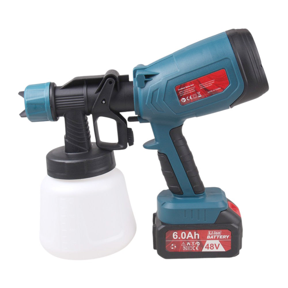 48V Cordless Paint Spray Gun 200W – 900ml, 800ml/min, 2 Batteries & 2 Nozzles