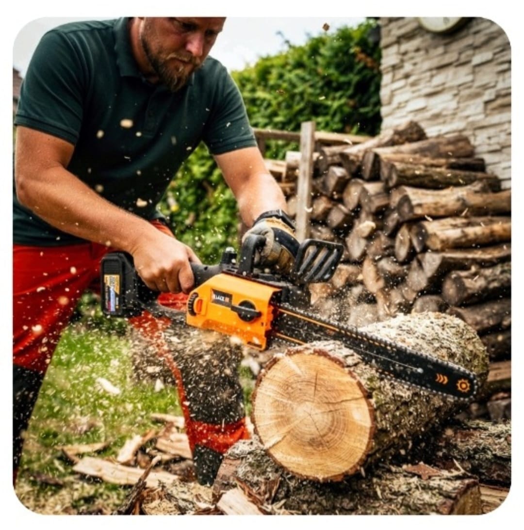 BLACK 53743 Cordless Chainsaw 21V 12" 30cm Brushless – 2× 4.0Ah Batteries