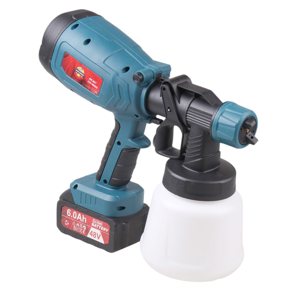 48V Cordless Paint Spray Gun 200W – 900ml, 800ml/min, 2 Batteries & 2 Nozzles