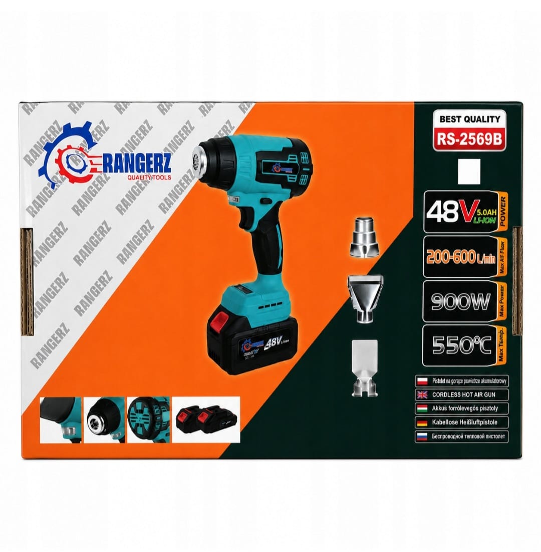RANGERZ RS-2569A juhtmeta kuumaõhupuhur 900 W 36 V 550 °C 2 aku ja kohvriga RS-2569B