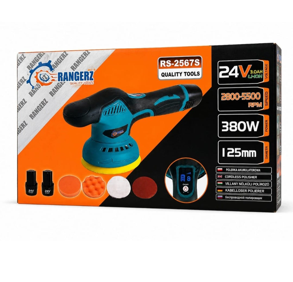 RANGERZ akutoitega autopoleerija 125 mm 380 W 2 × 24 V 3,0 Ah akuga RS-2567S