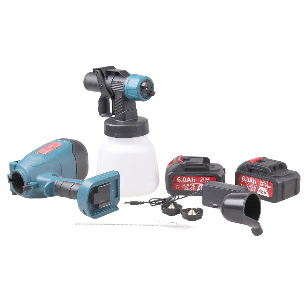 48V Cordless Paint Spray Gun 200W – 900ml, 800ml/min, 2 Batteries & 2 Nozzles