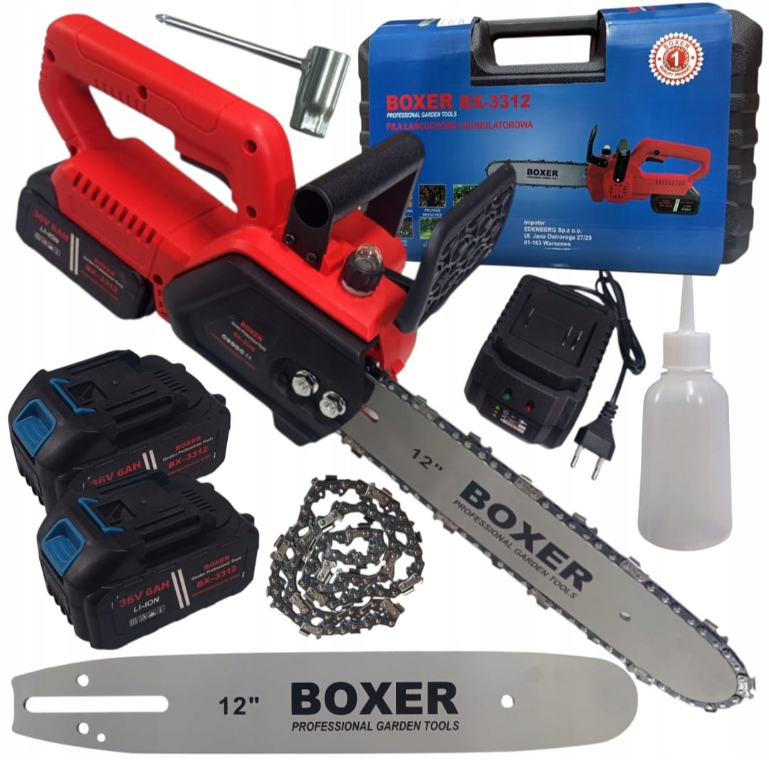 BOXER BX-3312 Cordless Chainsaw 12" 36V 6Ah Brushless – 2 Batteries + Case