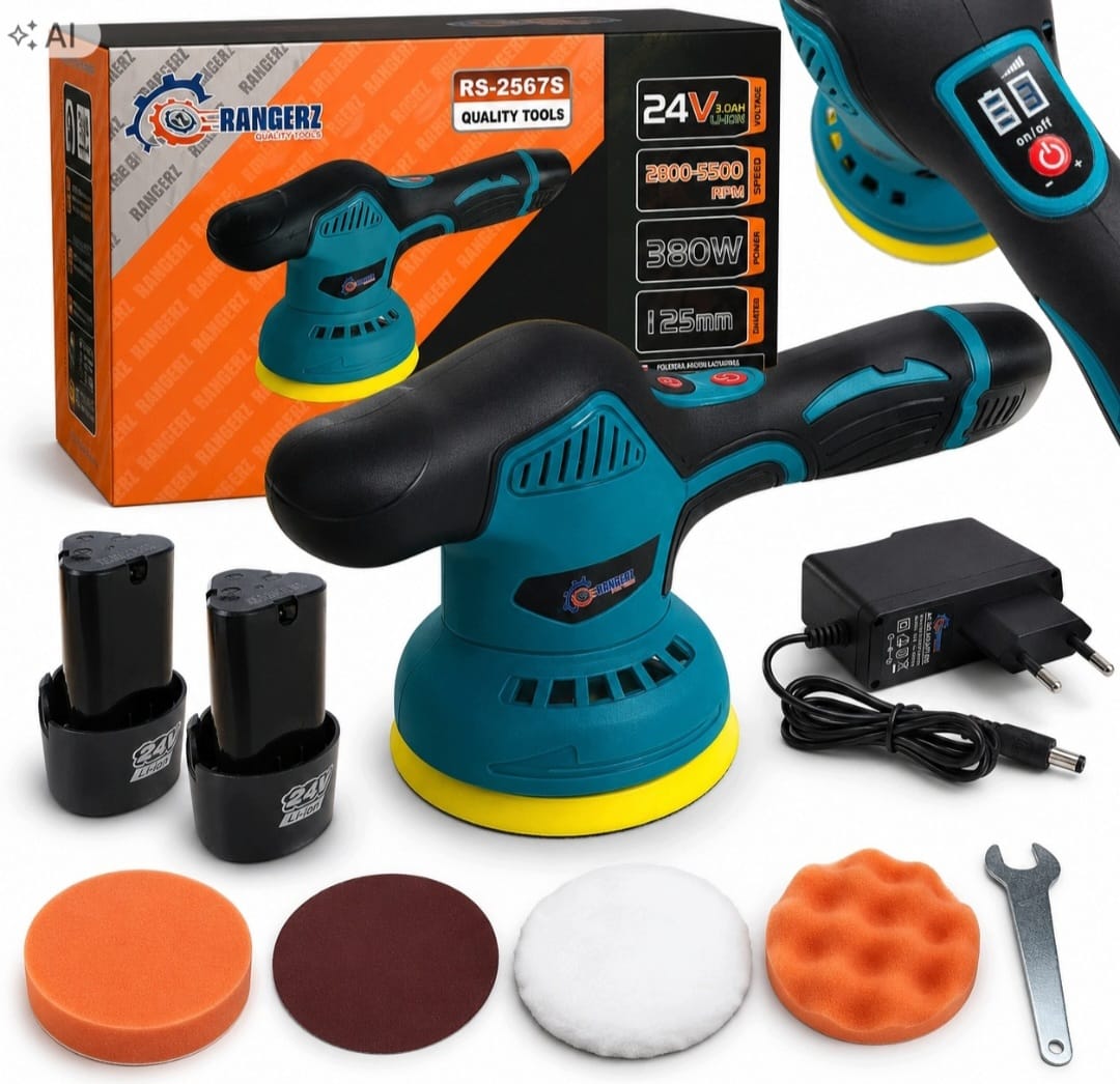 RANGERZ akutoitega autopoleerija 125 mm 380 W 2 × 24 V 3,0 Ah akuga RS-2567S