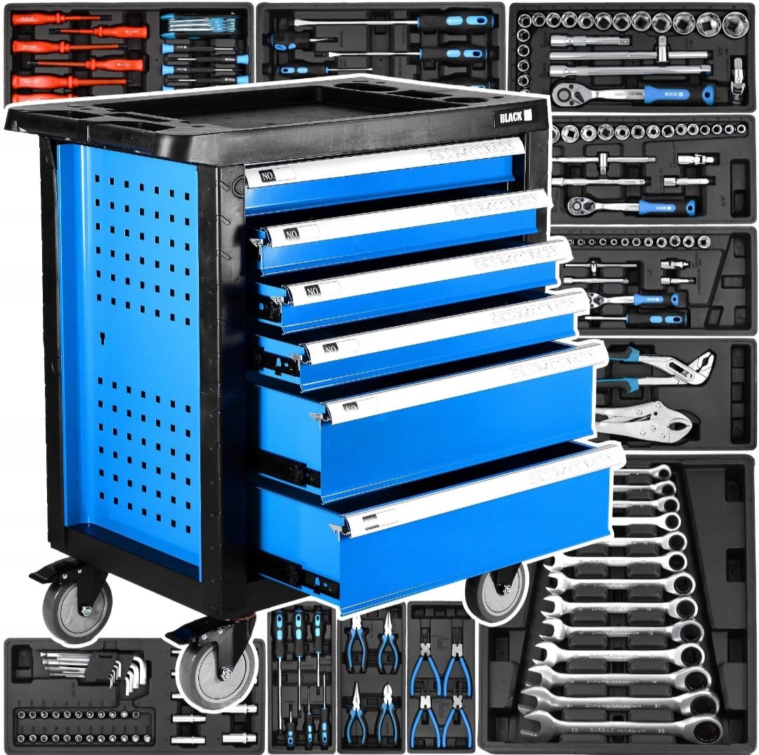 BLACK 245-Piece Professional Tool Trolley | 6-Drawer Lockable Workshop Cabinet on Wheels