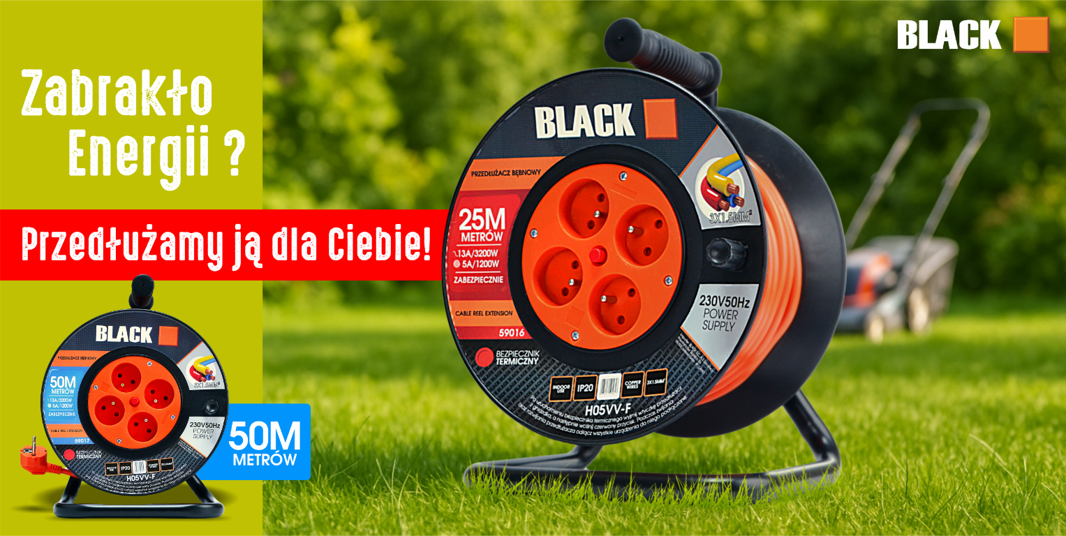 Aia pikendusjuhtme rull Poola bränd 50m 3x1.5 H05VV-F Black rull