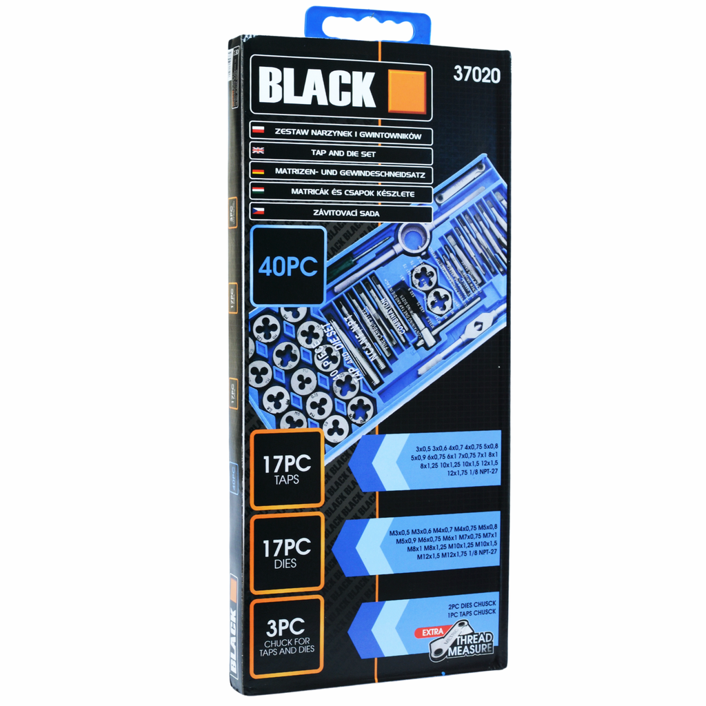 40-osaline keermetappide ja -plaatide komplekt mustas karbis