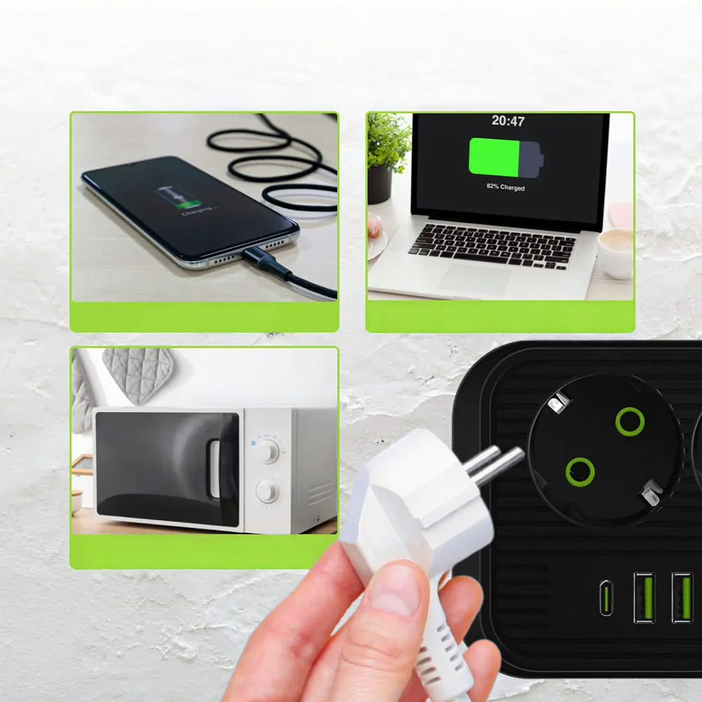 2 m pikendusjuhe 3 pistikupesa ja 5 USB-laadimispordiga, lülitiga RC-K-1852