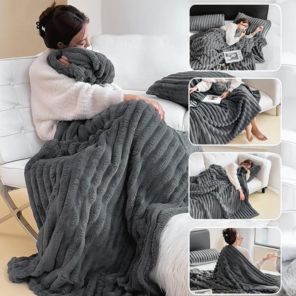 Dekoratiivne mikrokiust pleed reljeefsete triipudega 200 × 220 cm RC-K-2065