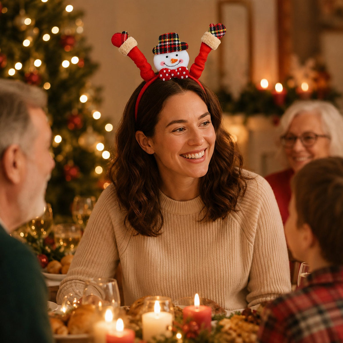 Christmas Headband with Movable Snowman Arms