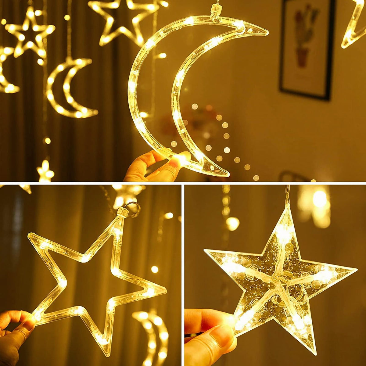 3m LED Star and Moon Curtain String Lights for Christmas Window Decoration