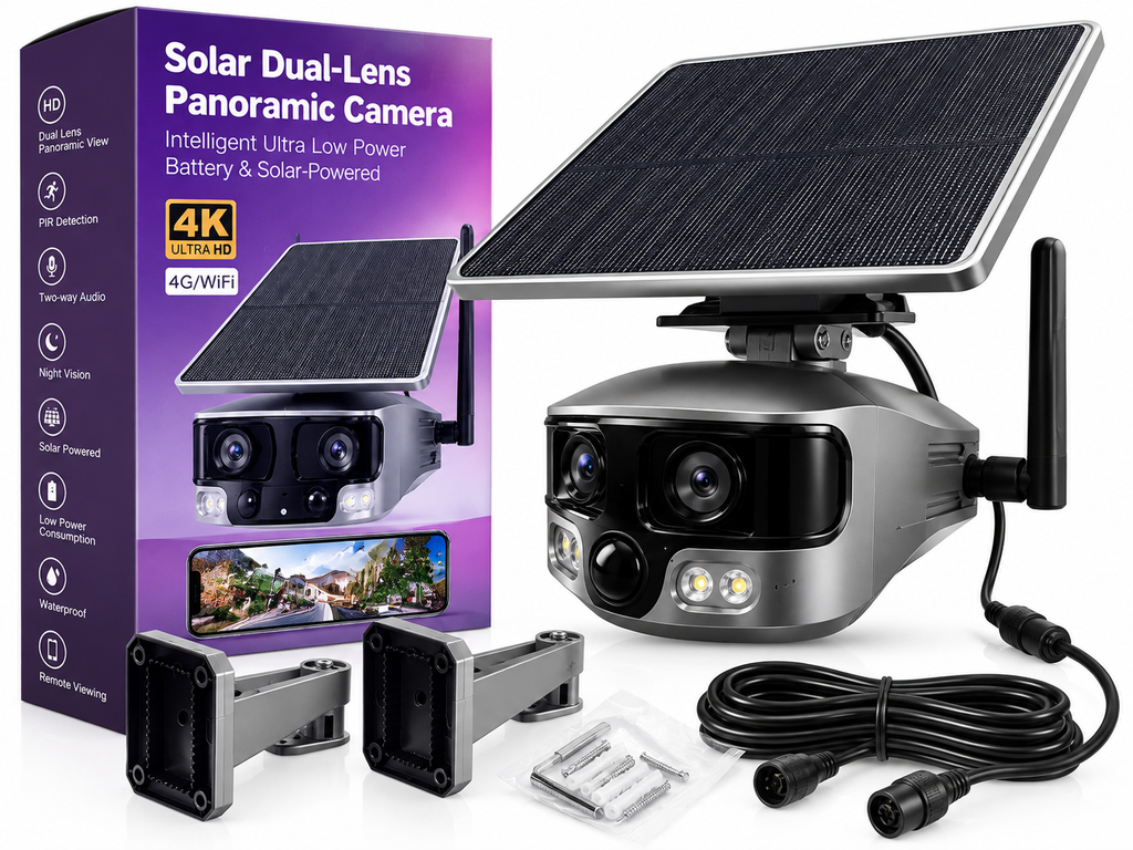 Kahe objektiiviga panoraamne 4K turvakaamera 4G/WiFi aku- ja päikesetoitega SY1239