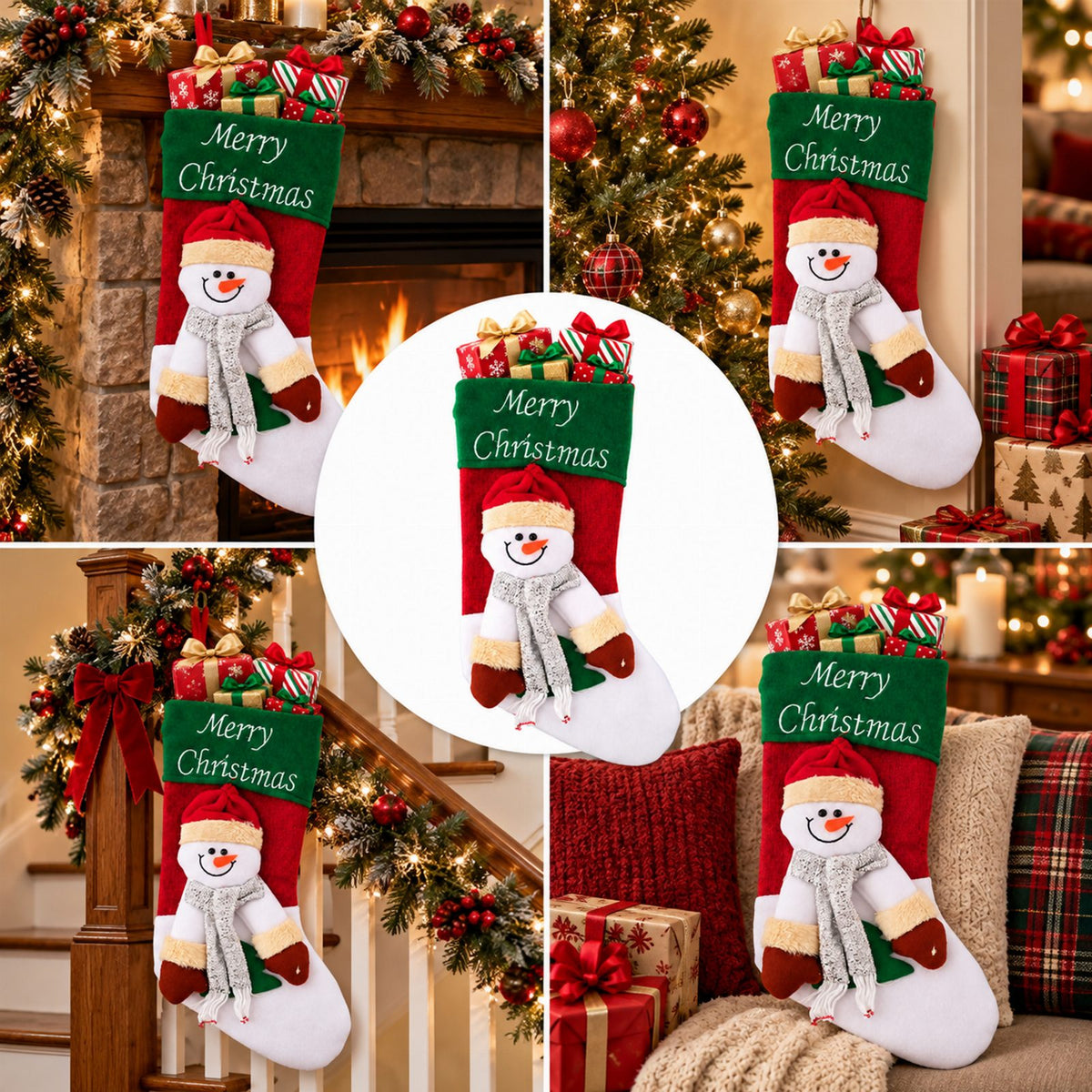 Christmas Stocking Santa Boot with Snowman Bag 1 pc