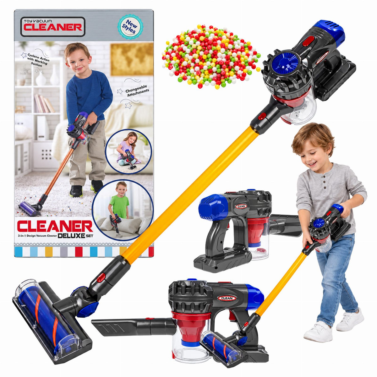 Children's Toy Vacuum Cleaner with Interchangeable Nozzles and Balls