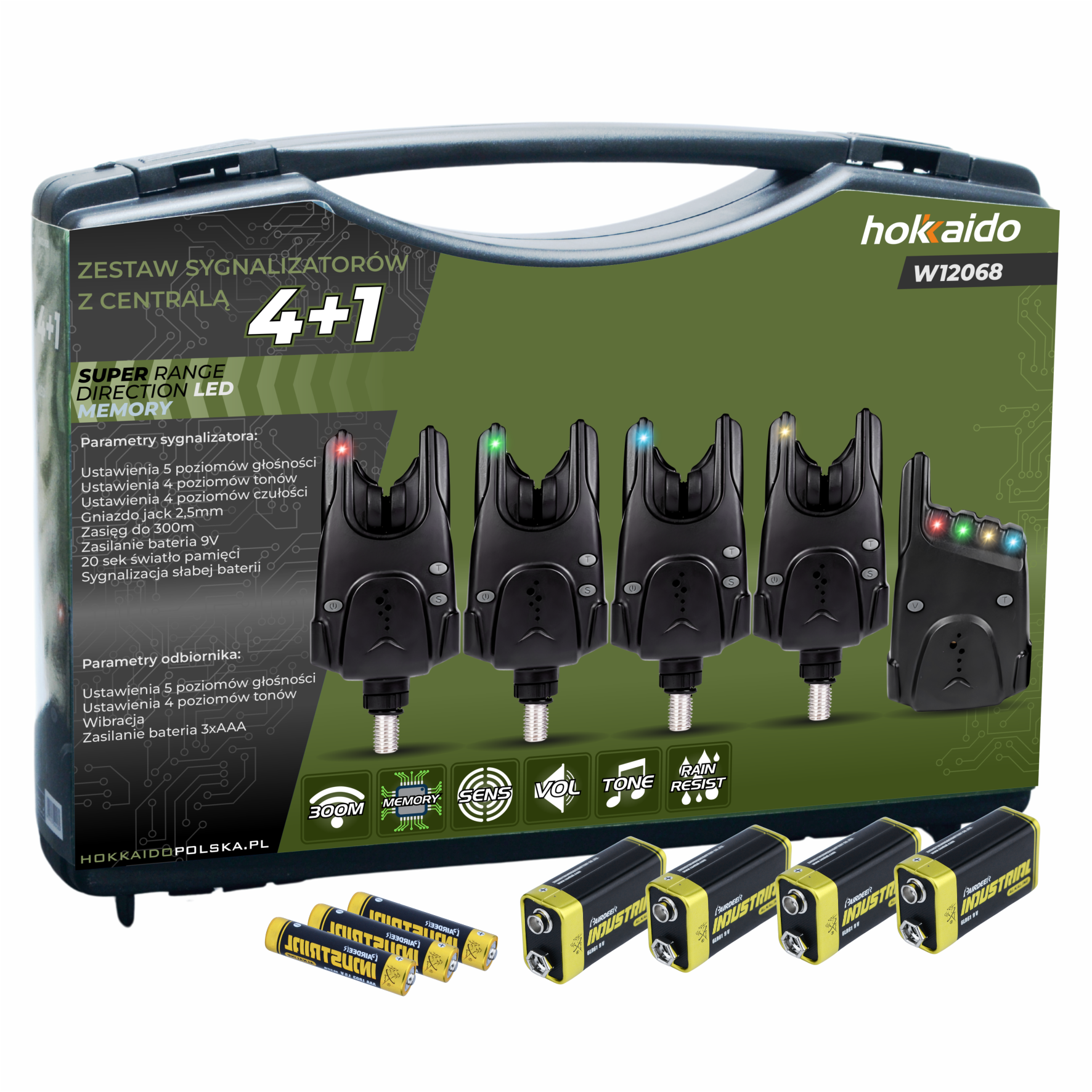 Hokkaido kalastusandurite komplekt 4+1 juhtimisseadme ja patareikarbiga