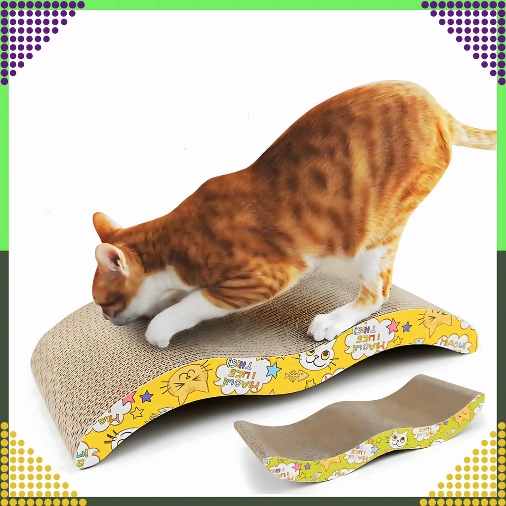 Eco-Friendly Large Cardboard Cat Scratcher with Wave Design and Catnip