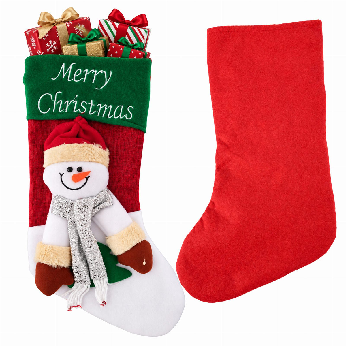 Christmas Stocking Santa Boot with Snowman Bag 1 pc
