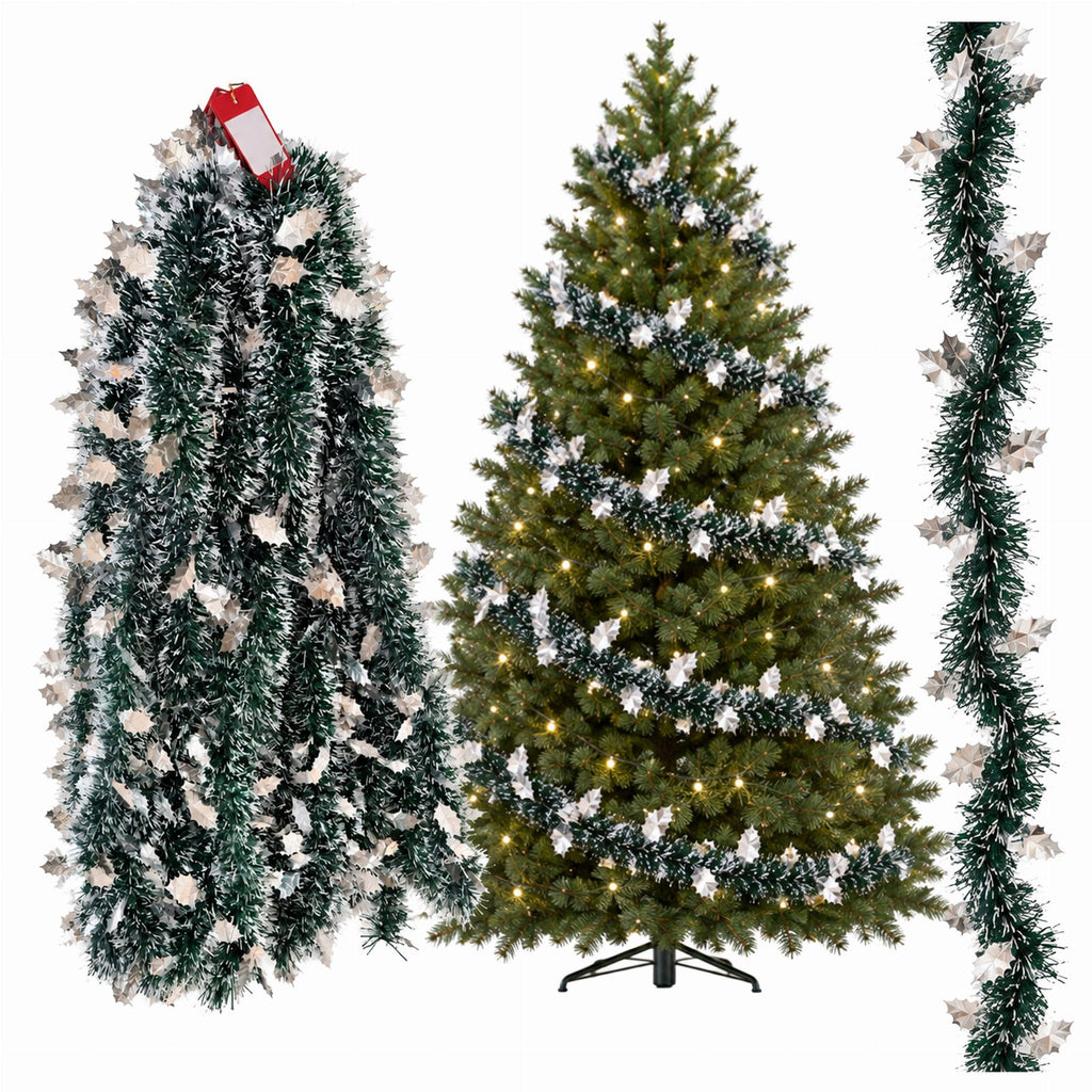 Green and White Christmas Garland Chain 2m x 9cm Shiny Decoration 1 pc
