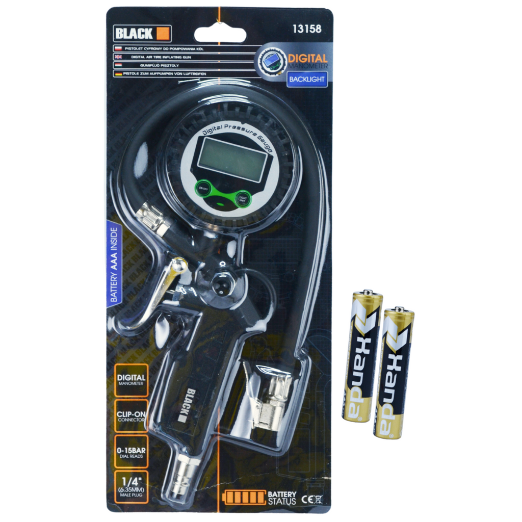 Digitaalne rehvipump 1/4" 0-15 baari voolik 45 cm Black