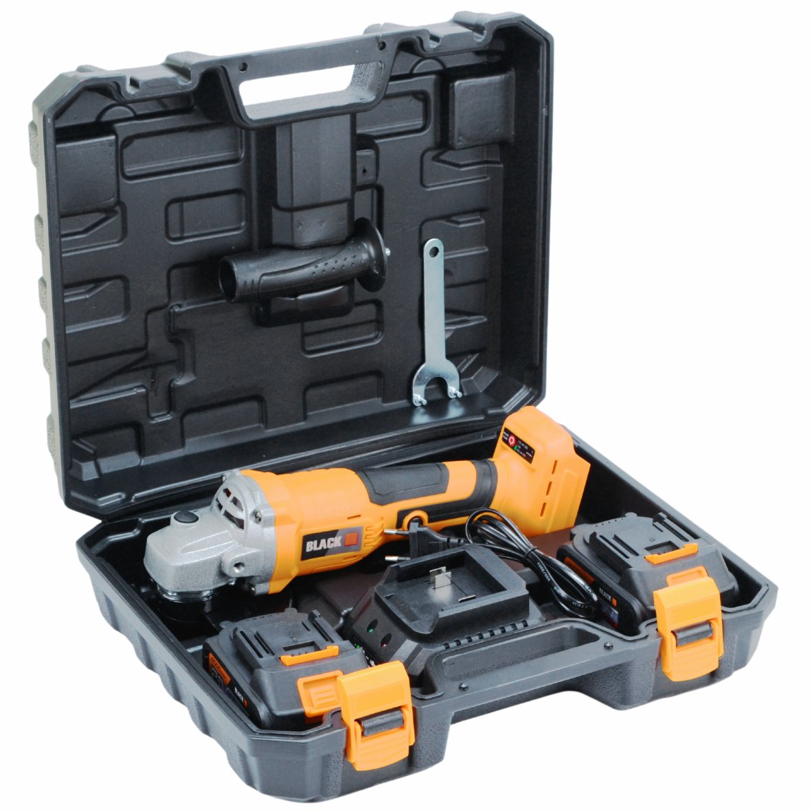 21V juhtmeta nurklihvija 125mm ketta ja 2x4Ah akudega