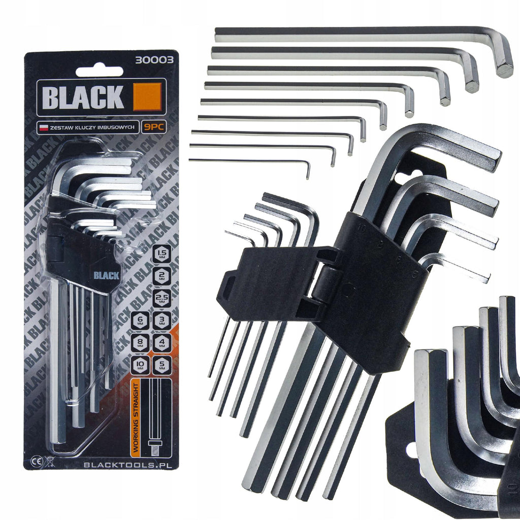 9-osaline mustade CRV kuuskantvõtmete komplekt