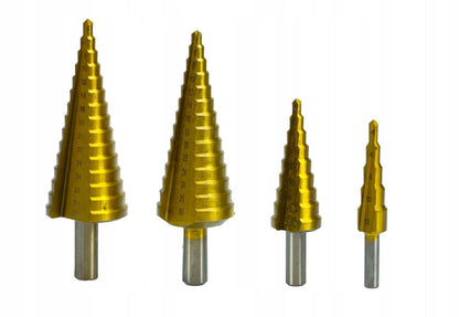 Astmepuuride komplekt 4 tk HSS TiN 4–32 mm – koonuspuurid metallile/plastikule, karbis – 33006 - Ostuklikk
