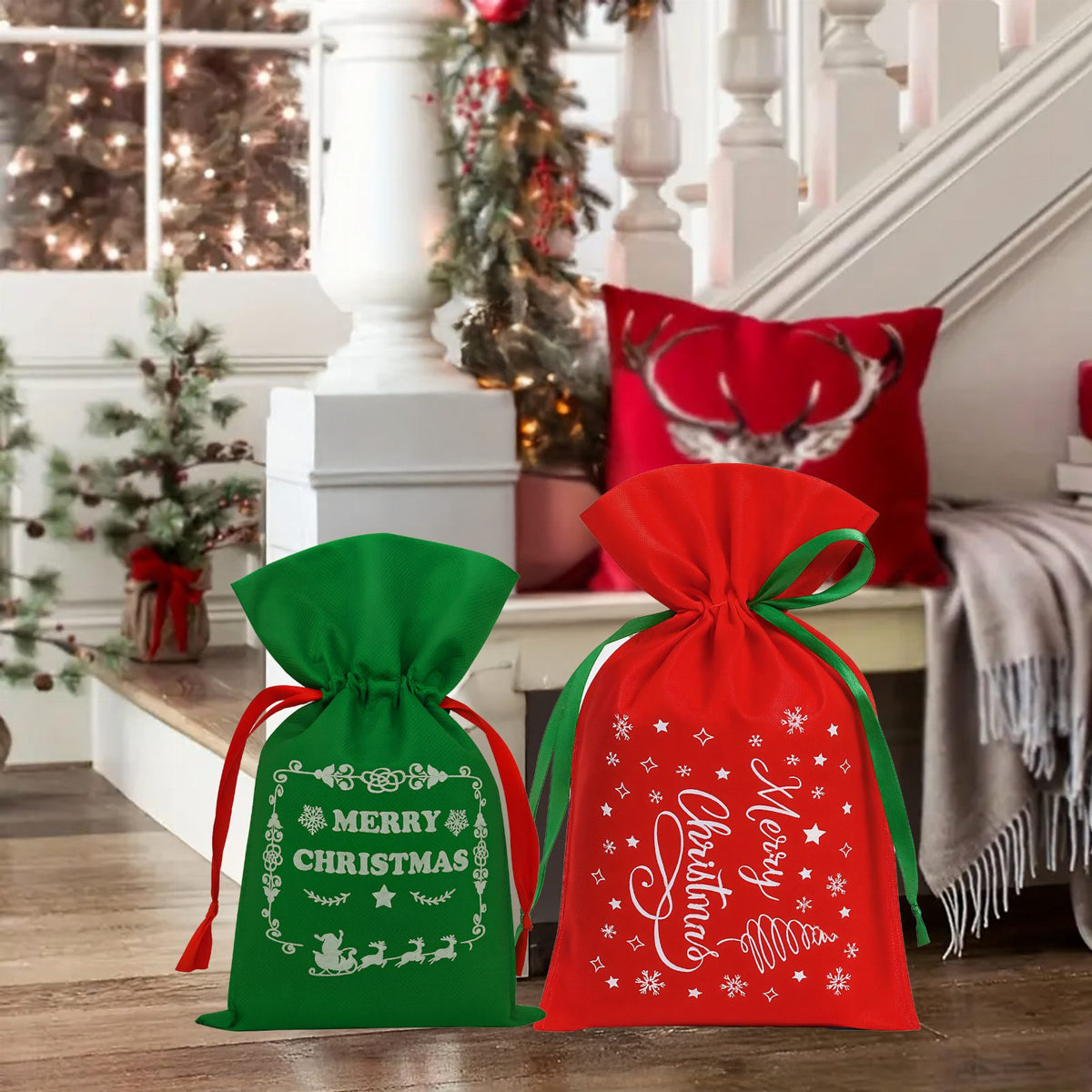 Set of 8 Decorative Holiday Gift Bags with Ribbon 8 pcs