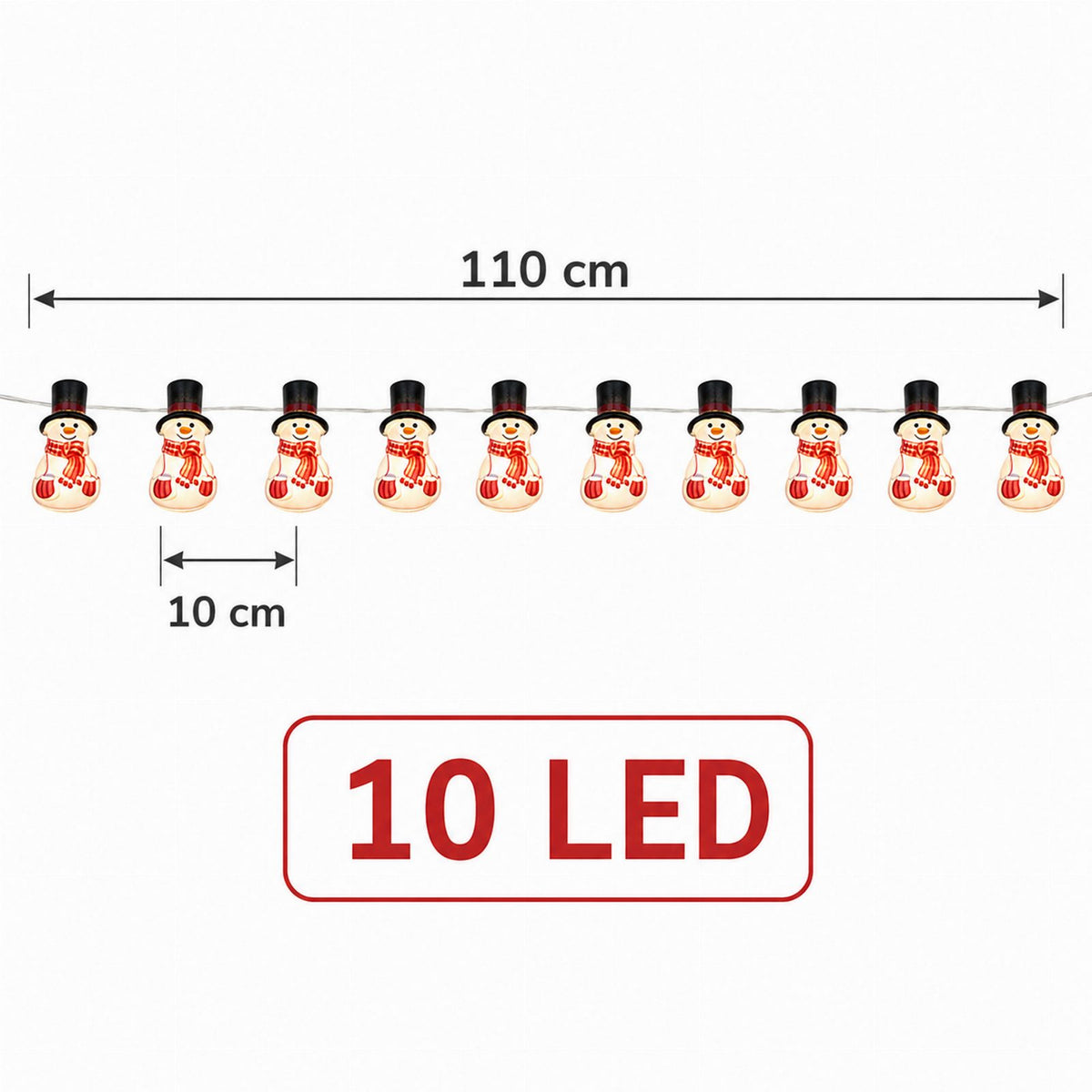 Lumememmekujuliste LED-valguskettide komplekt 10 tk 110 cm RC-K-2741