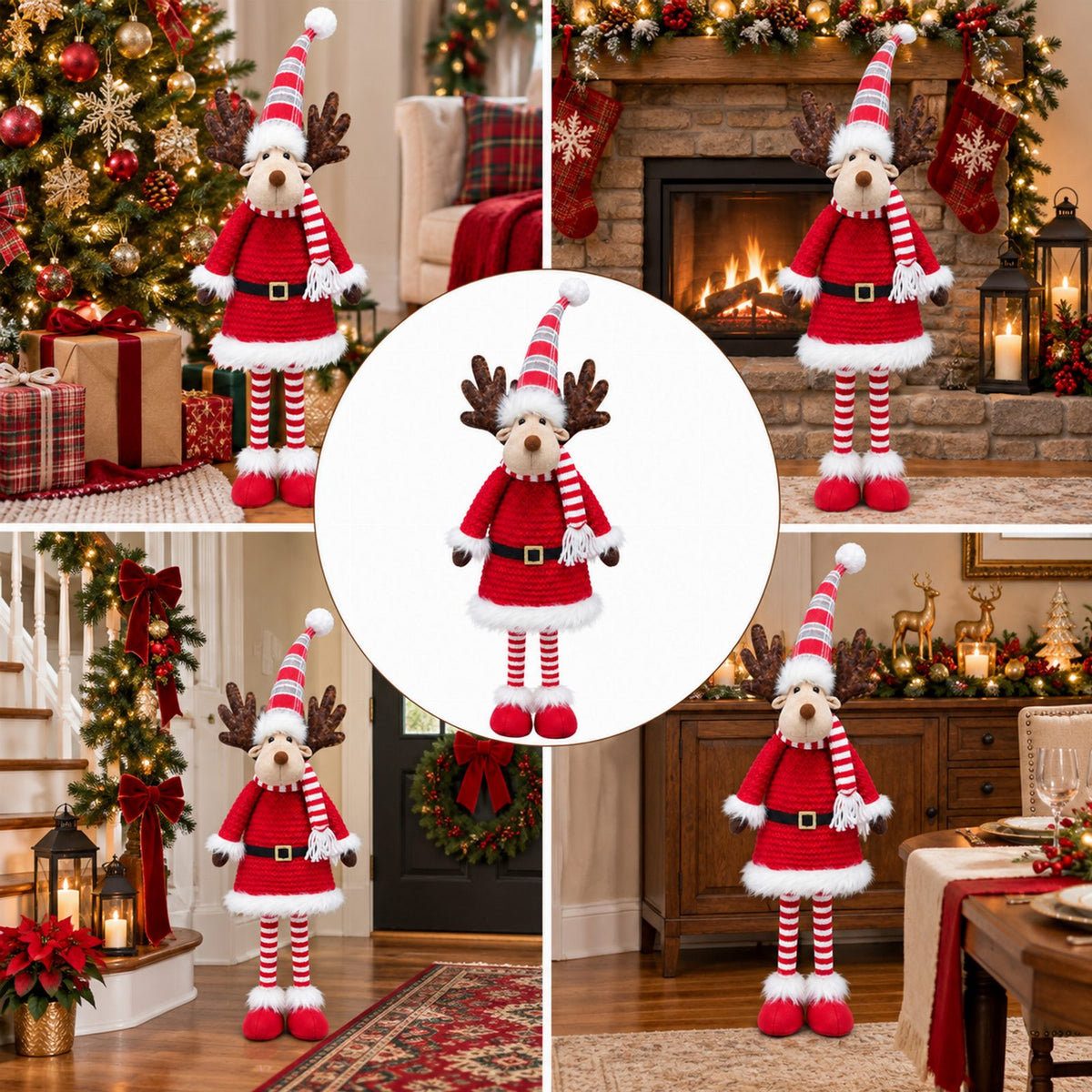 Large Christmas Reindeer Santa Elf Figurine 76 cm