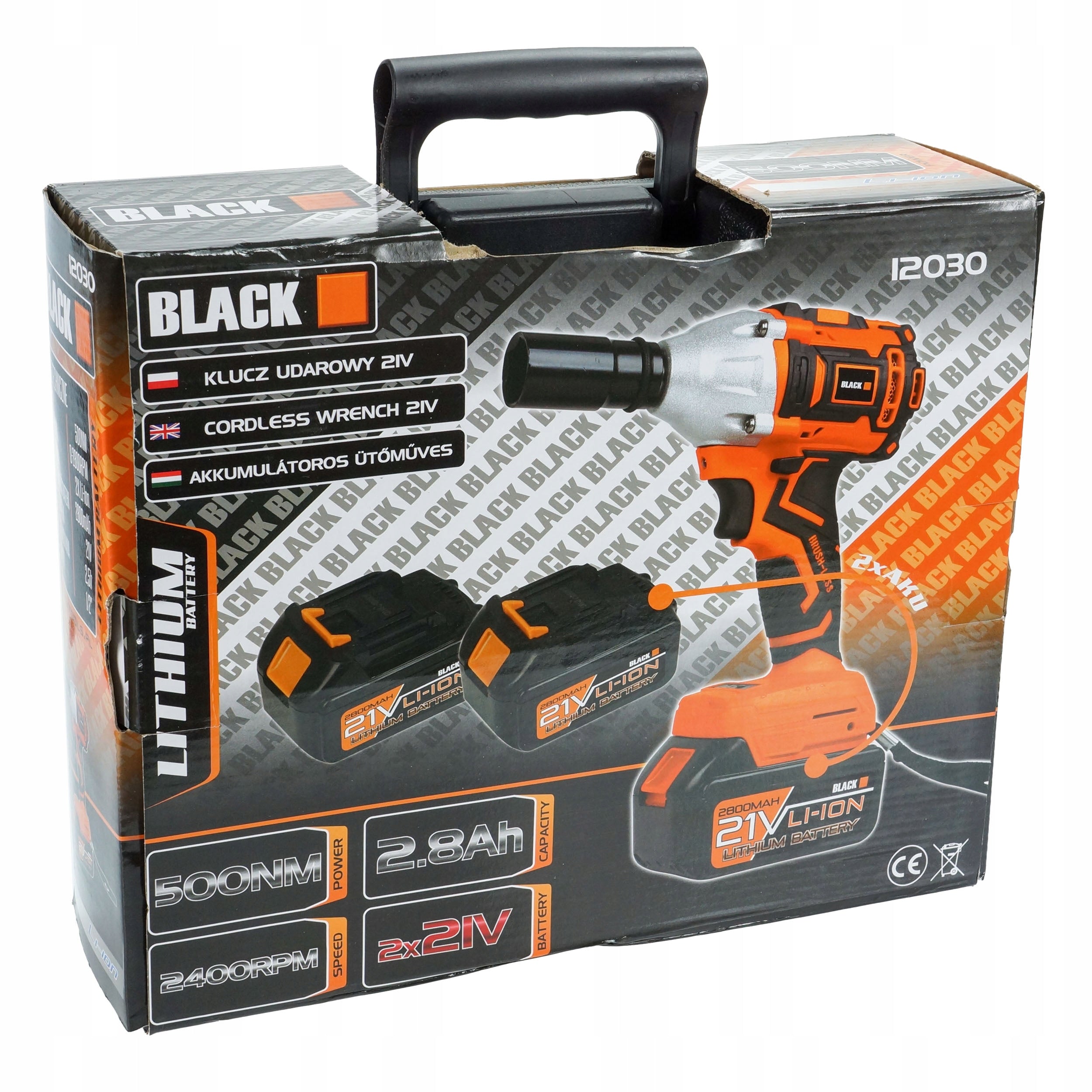 Juhtmeta löökmutrivõti 24V, 4Ah x2 akuga, Black, ratastele