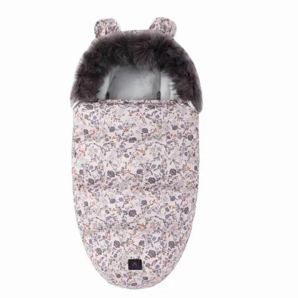 Premium Warm Baby Stroller and Sled Sleeping Bag with Fur Lining 100 x 46 cm Pink with Colorful Flowers