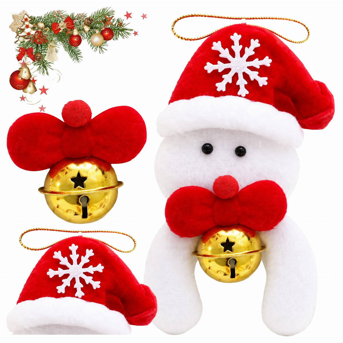 Christmas Snowman Ornament with Hanging Loop and Bell 12cm