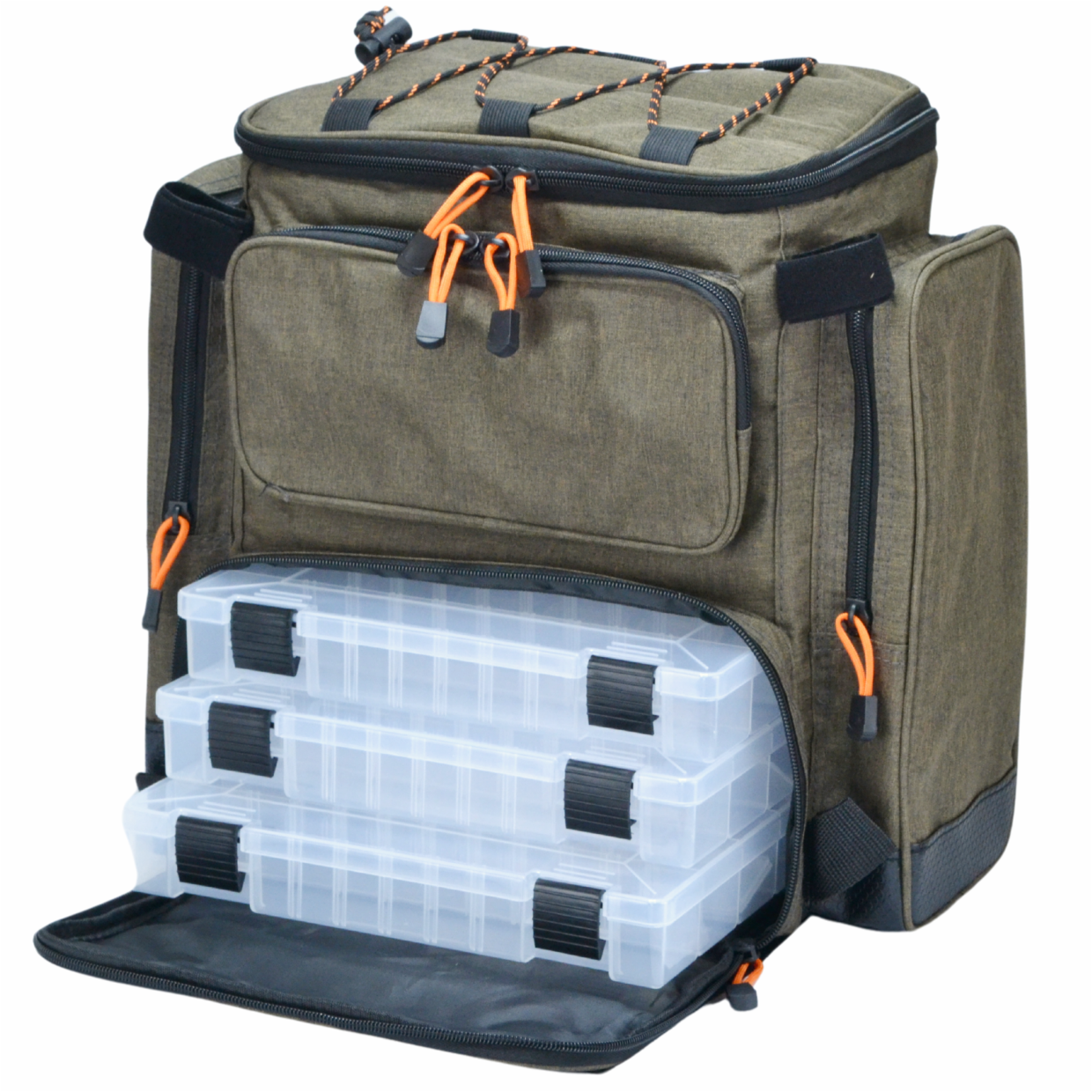 Hokkado Fishing Backpack Bag with 3 Boxes, Rigid Bottom, 38/42/21cm