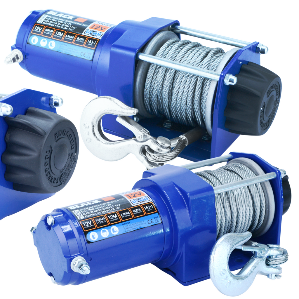 Komplekt 1,1T 2500 12V elektriline vintsi kaugjuhtimispuldiga ja Black köiega