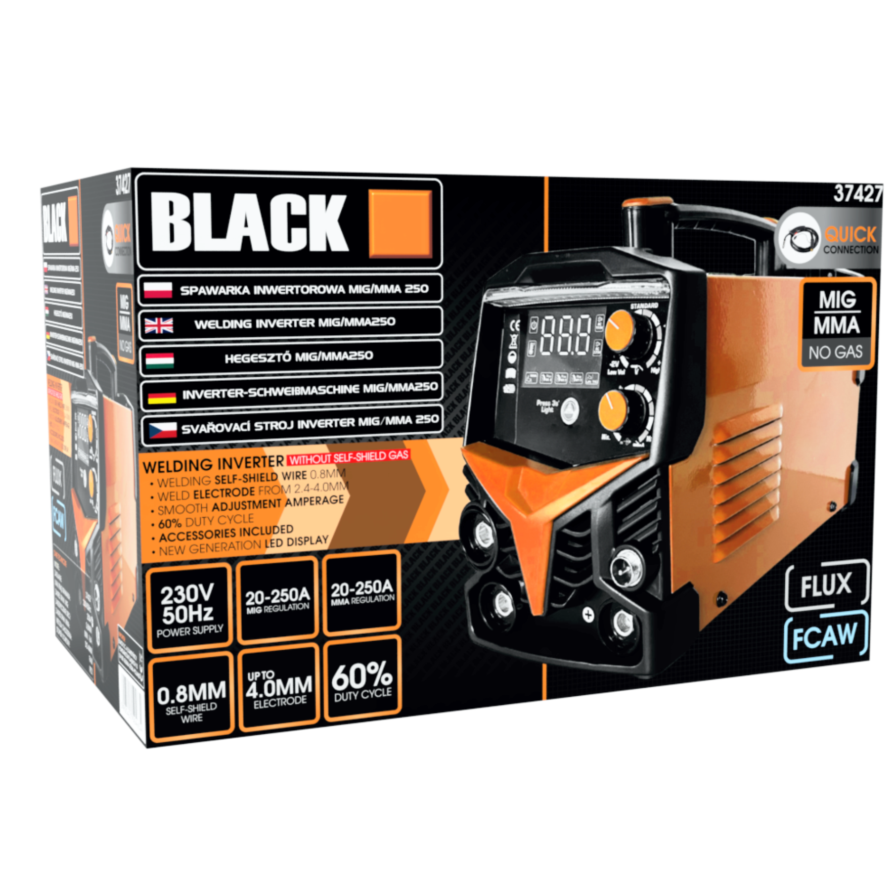 MIGOMAT MIG FCAW MMA 250A Flux Taustvalgustusega Black Komplekt Keevitusmasin