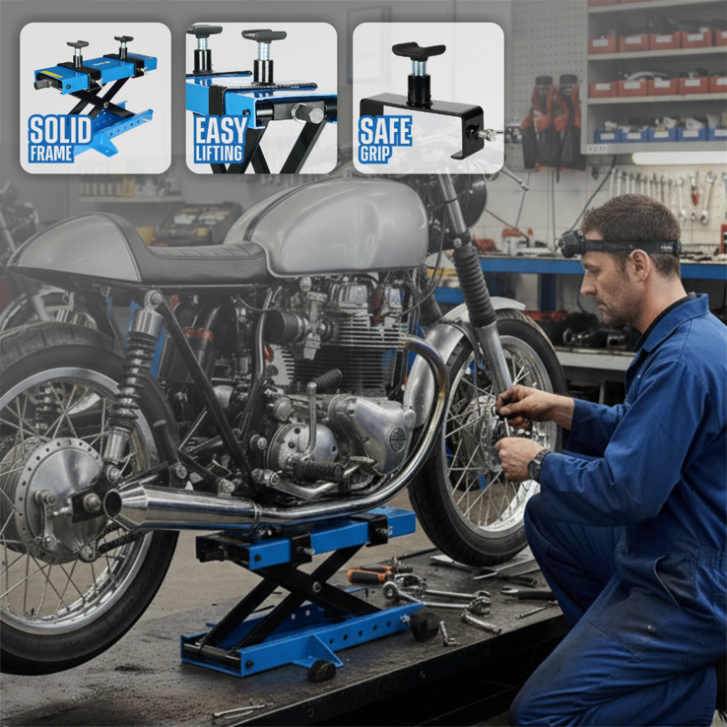 500 kg mehaaniline kruviga mootorratta tõstealus, Black