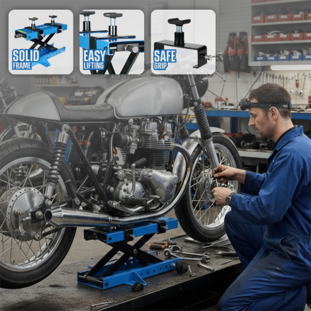 500 kg mehaaniline kruviga mootorratta tõstealus, Black