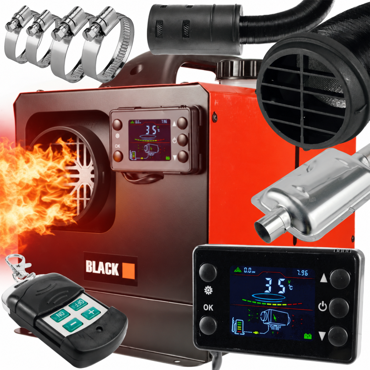BLACK 55075 12 kW diesel air heater with accessories