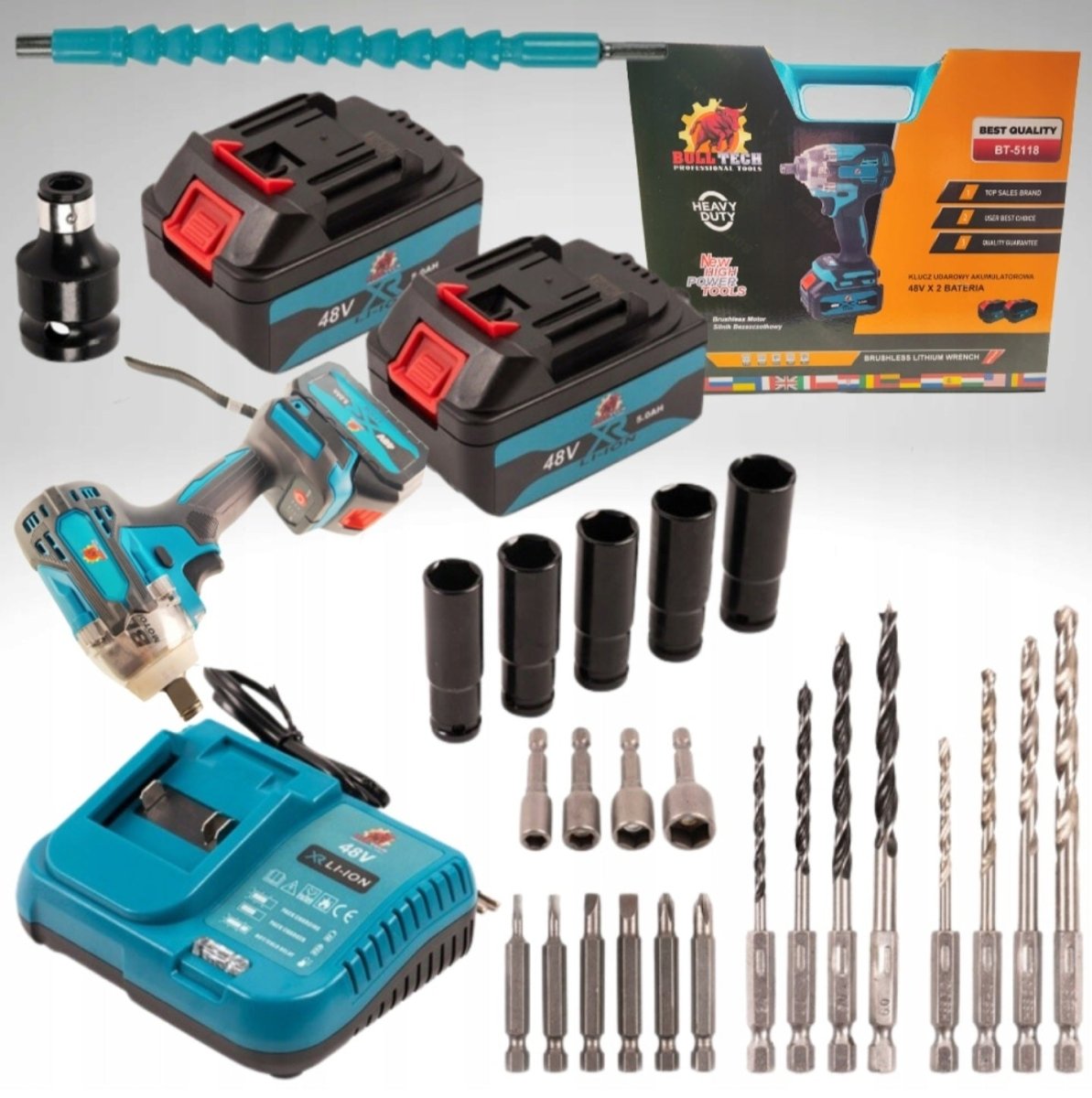 BULL-TECH BT5118 48V harjadeta juhtmevaba löökmutrivõti 2×6Ah akuga