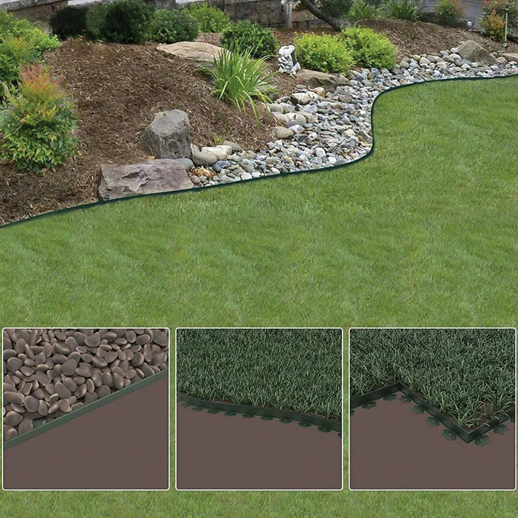 Garden Lawn Edging Set 50mm x 50mm x 10m with 30 Black Anchors and Pins