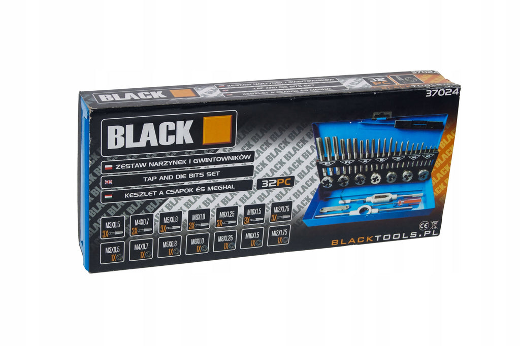 32-osaline keermetappide ja -plaatide komplekt Black karbis