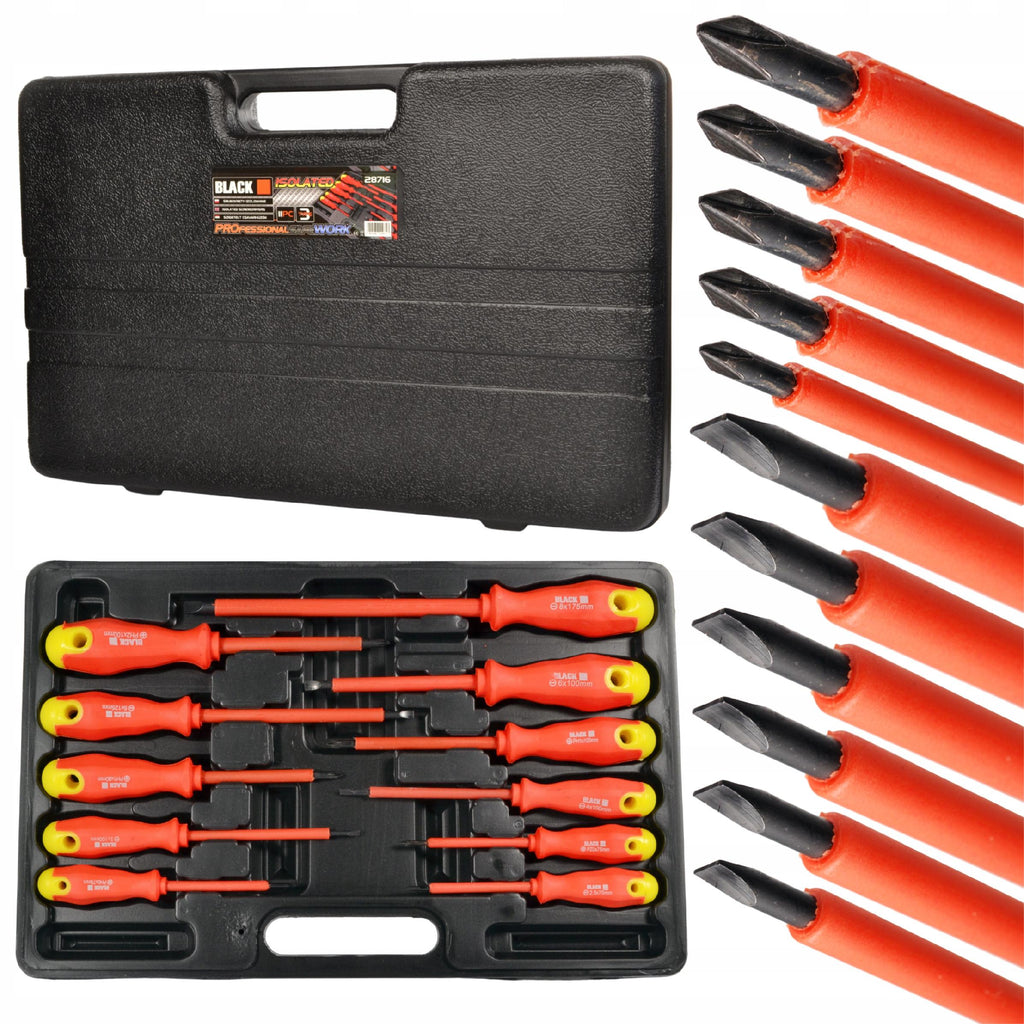 Set of 11 Insulated Screwdrivers for Electricians with Case
