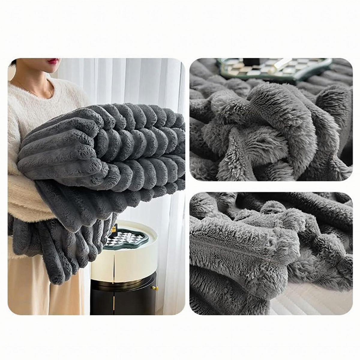 Dekoratiivne mikrokiust pleed reljeefsete triipudega 200 × 220 cm RC-K-2065