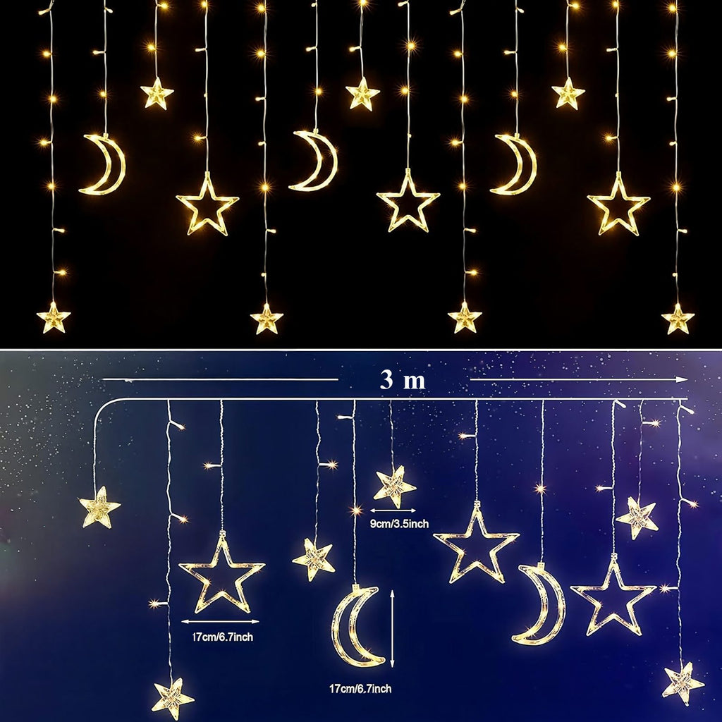3m LED Star and Moon Curtain String Lights for Christmas Window Decoration
