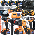 2X 4Ah 21V 4-in-1 Cordless Tool Set: Hammer, Grinder, Screwdriver, Wrench (C43)