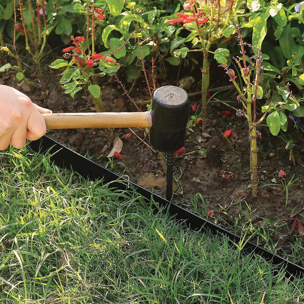 Garden Lawn Edging Set 50mm x 50mm x 10m with 30 Black Anchors and Pins