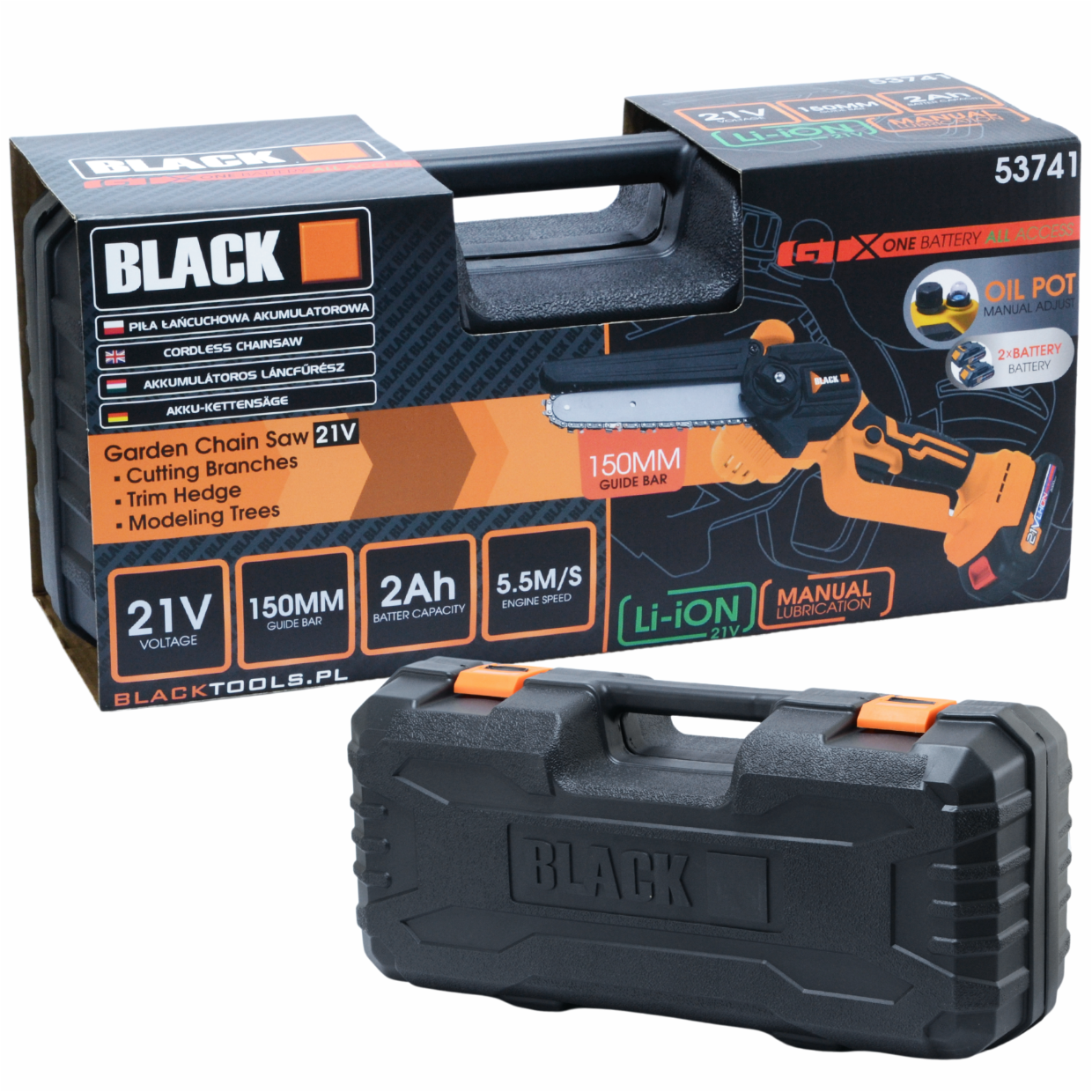 Juhtmeta kettsaag 150mm 21V 2Ah 2 akuga ja määrdega