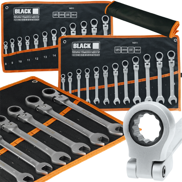 12 tk 8-19mm padrunvõtmete komplekt musta lehega